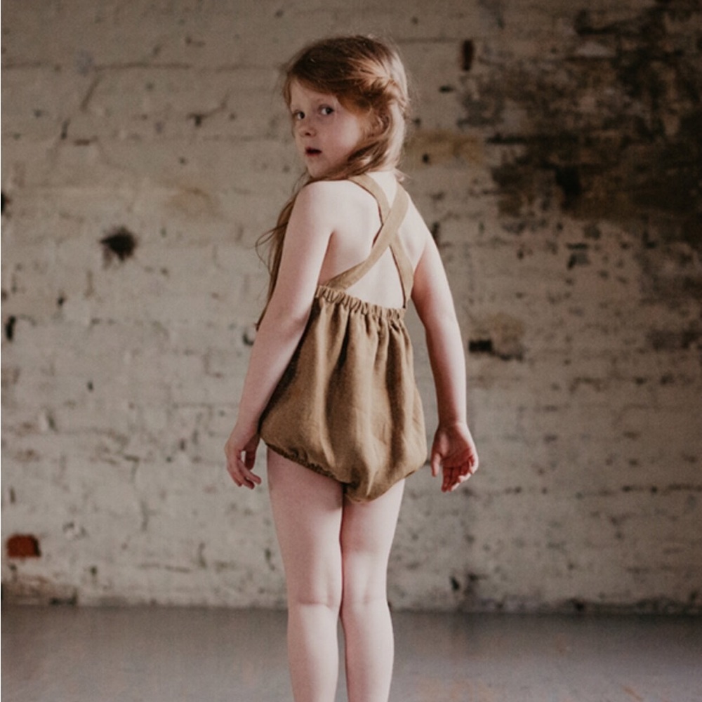 NWT The Simple Folk Organic Linen Overall Romper (Camel 6/7y)
